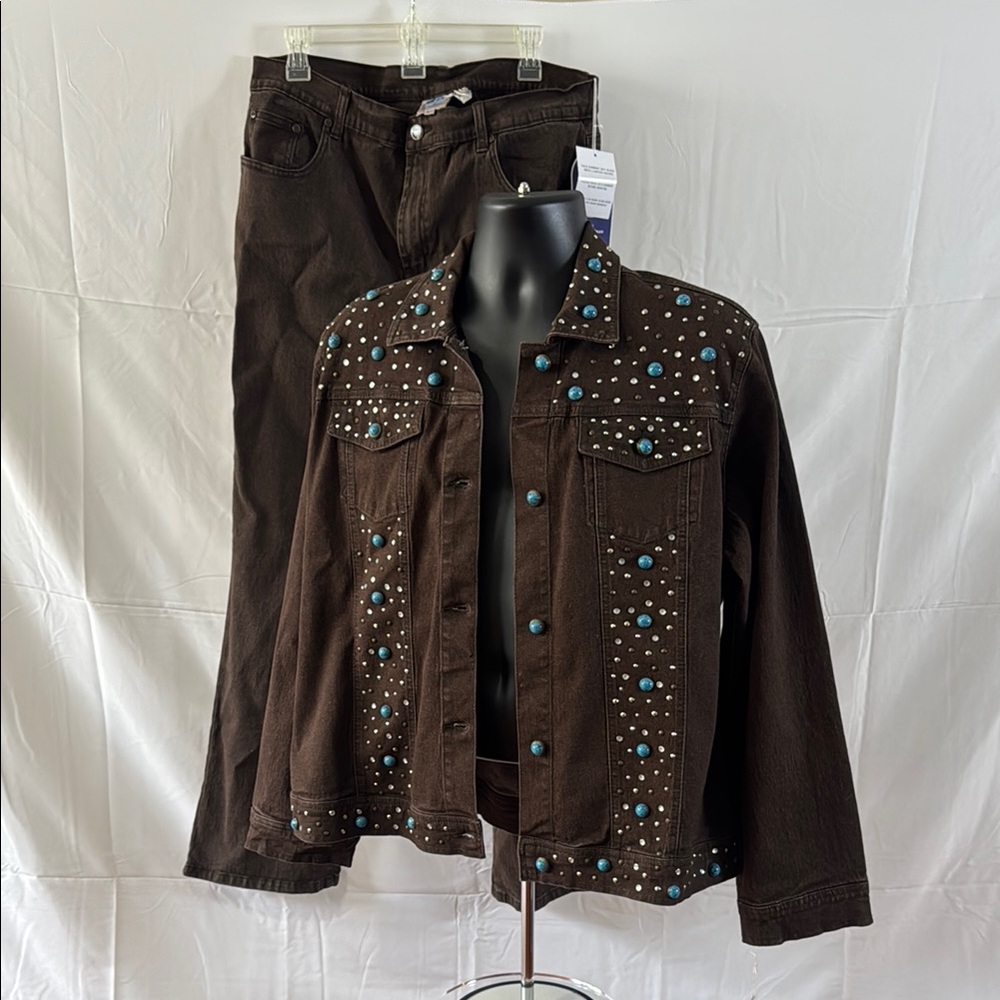 Embellished Brown Denim Jacket
